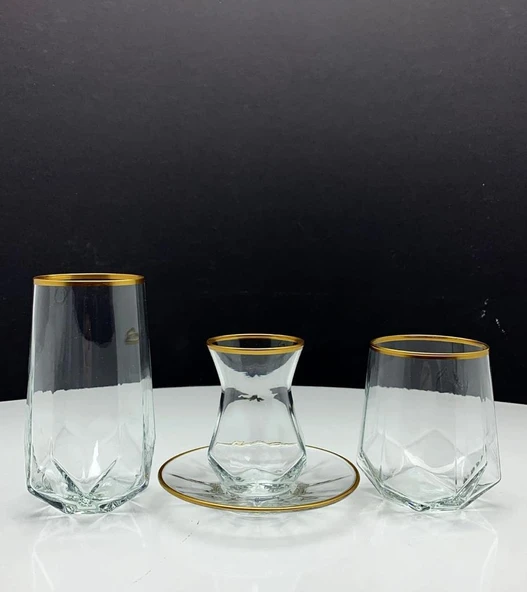 Lav Alya Gold Yaldızlı 24 Parça Çay-Meşrubat Su Takımı - 2