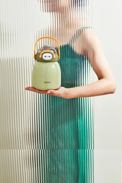 Rovco 1000ml Çelik Termos Çift Kullanım Pipetli/ Rahat İçim Askılı Sticker Hediyeli 6 saat yalıtım - 6