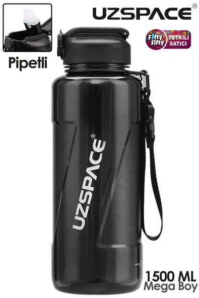 Uzspace FiftyFifty PİPETLİ  MEGA BOY 1500ml Tritan Su Matarası - 2