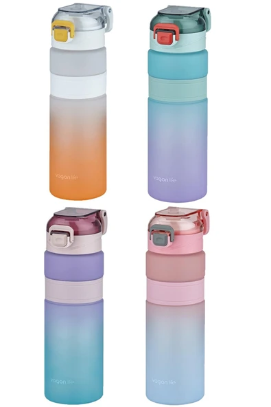 Vagonlife Çift Renk 800ml Kaydırmaz Silikon Gövde Rahat İçim-Pipetsiz- Motivasyon Su Matarası - 4