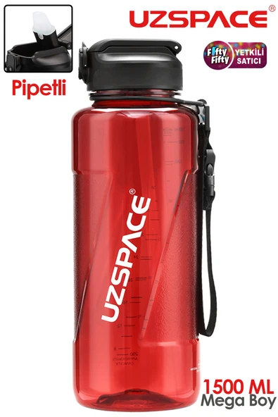 Uzspace FiftyFifty PİPETLİ  MEGA BOY 1500ml Tritan Su Matarası - 8