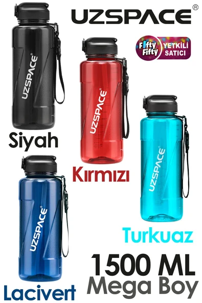Uzspace FiftyFifty PİPETLİ  MEGA BOY 1500ml Tritan Su Matarası - 1