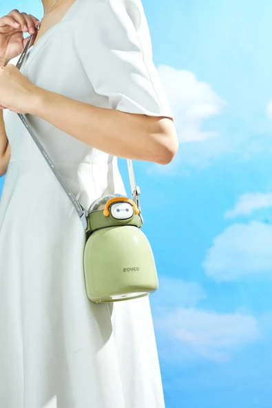 Rovco 1000ml Çelik Termos Çift Kullanım Pipetli/ Rahat İçim Askılı Sticker Hediyeli 6 saat yalıtım - 7