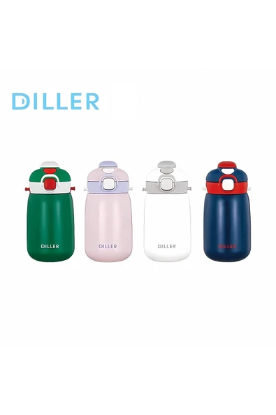 DILLER Tek Kapak Çift Kullanım Pipetli/Pipetsiz 420ml Askılı Çelik Su Matarası  6 saat sıcak/soğuk - 10