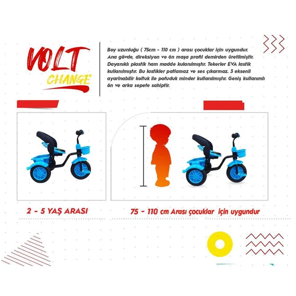 Rival Rv503 Volt 3 Tekerlekli Eva Teker Patlamaz Ses Yapmaz Çocuk Bisikleti Kırmızı - 2