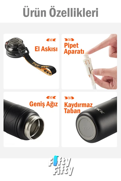 TKK 900 ML Çelik Termos Çift Kullanım Pipetli/Rahat İçim -12/24 Sıcak-Soğuk- Yalıtım -TKK2025900ML - 12