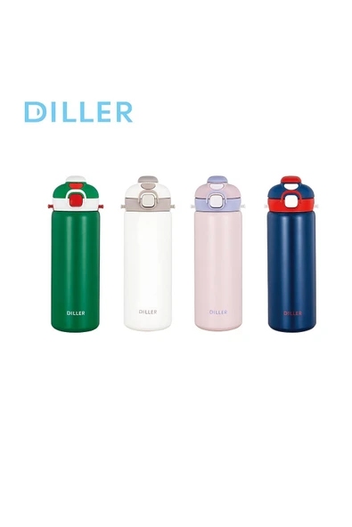 DILLER 700ml Tek Kapak Çift Kullanım Pipetli/Pipetsiz Askılı Çelik Su Matarası  6 saat sıcak/soğuk - 4