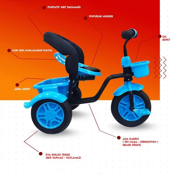 Rival Rv503 Volt 3 Tekerlekli Eva Teker Patlamaz Ses Yapmaz Çocuk Bisikleti Kırmızı - 3