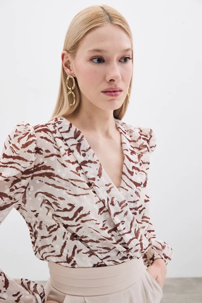 Puantiye Dokulu Bodysuit - Kahve - 4