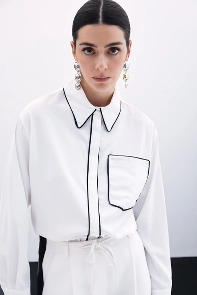 Cep Detaylı Salaş Gömlek - Ekru - 5