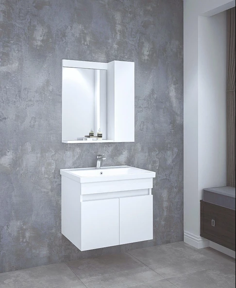 Denko Sava 65 cm MDF Beyaz Banyo Dolabı Takımı