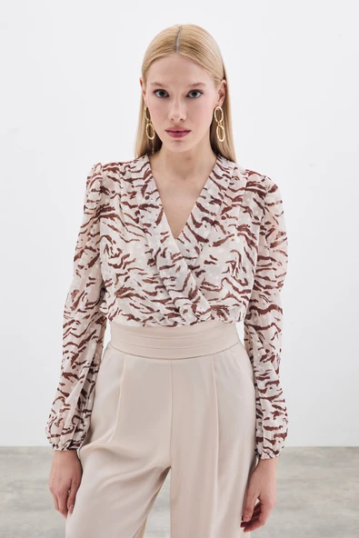 Puantiye Dokulu Bodysuit - Kahve