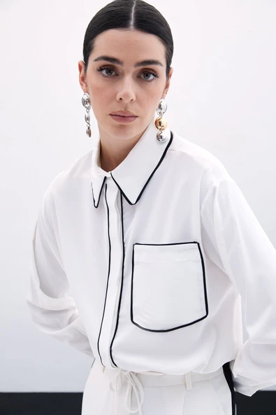 Cep Detaylı Salaş Gömlek - Ekru - 3