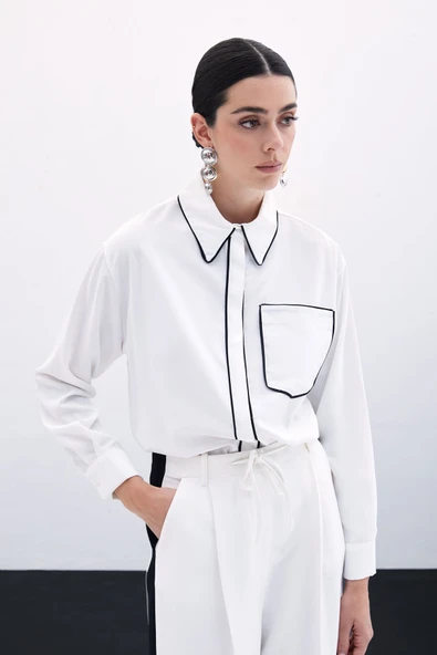 Cep Detaylı Salaş Gömlek - Ekru - 2