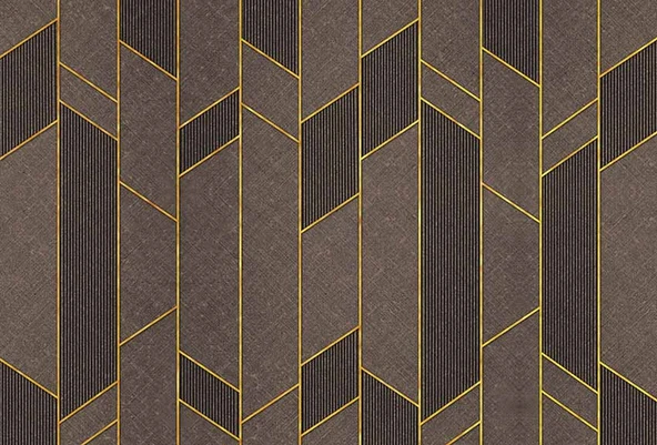 Ahşap Kahverengi Gold Desenli 3 Boyutlu 3D Duvar Kağıdı - 7