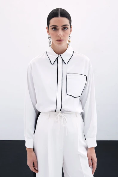 Cep Detaylı Salaş Gömlek - Ekru