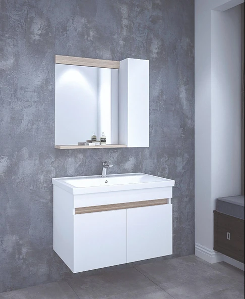Denko Sava 80 cm MDF Beyaz Banyo Dolabı Alt Modül ve Lavabo - 2