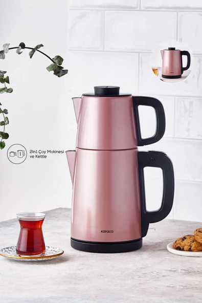 Karaca Tea Break Rose Gold 1650 W Çelik Demlikli Çay Makinesi