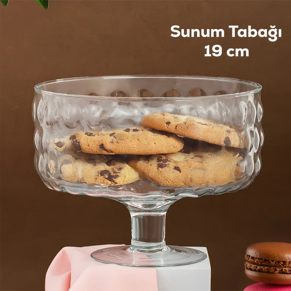 Porisma RGY077 Bubbles Ayaklı Cam Kek Fanusu, Pasta / Kek / Tatlı Şık Sunum Standı 19 Cm