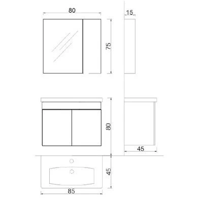 Denko Sava 80 cm MDF Beyaz Banyo Dolabı Alt Modül ve Lavabo - 3