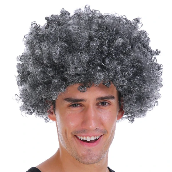 Gri Renk Kabarık Bonus Peruk Afro Takma Saç TdrTR