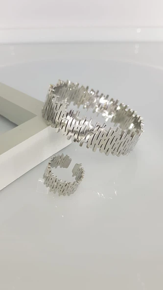 Gümüş Rengi Çelik Kelepçe ve Yüzük 312 ürün görseli