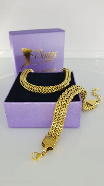 Kalın Örgü Çelik Takı Seti Sns504 - Resim 2