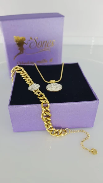 Kolye Bileklik Gold ÇelikTakı307 - Resim 2