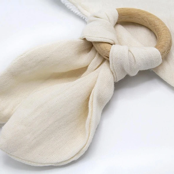 Nessiworld   Ahşap Diş Kaşıyıcılı Bürümcük Müslin Önlük 736 Ekru - Resim 2