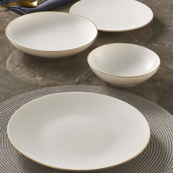 GÜRAL PORSELEN Camelia 6 Kişilik 24 Parça Yemek Takımı Mat Gold - Resim 3