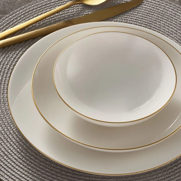 GÜRAL PORSELEN Camelia 6 Kişilik 24 Parça Yemek Takımı Mat Gold - Resim 4