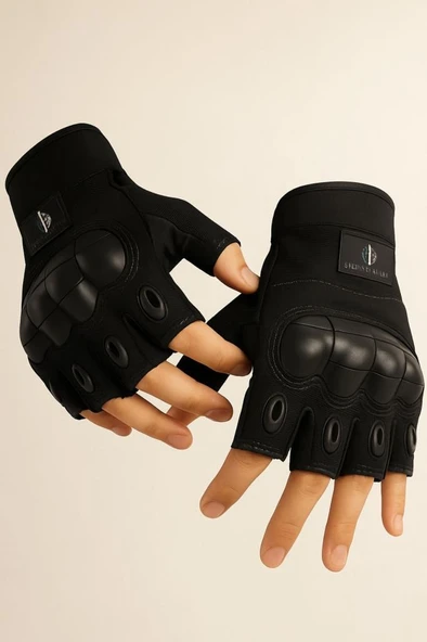 Single Sword Yarım Parmak iç ve Dış Koruma Destekli Motorcu&Bisiklet Eldiveni - Resim 3