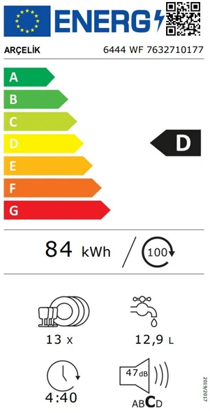 Arçelik 6444 WF 4 Programlı 13 Kişilik Bulaşık Makinesi - 6