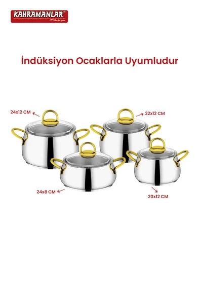 Emsan Akasya Indüksiyon Tabanlı 8 Parça Gold Tencere Seti - 2