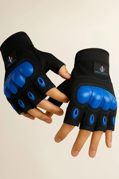 Single Sword Yarım Parmak iç ve Dış Koruma Destekli Motorcu&Bisiklet Eldiveni - Resim 2