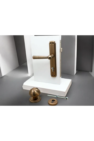 Osmanli Mat Antik Sarı Çelik Kapı Kolu Sol Basar + Mevlana Kapı Tokmağı Ve Rozeti - Resim 3