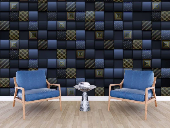Lacivert 3 Boyutlu 3D Kare Duvar Kağıdı - Resim 6