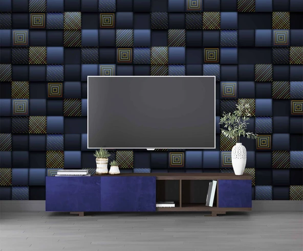Lacivert 3 Boyutlu 3D Kare Duvar Kağıdı - Resim 3