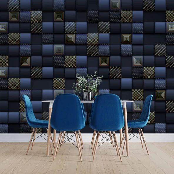 Lacivert 3 Boyutlu 3D Kare Duvar Kağıdı - Resim 5