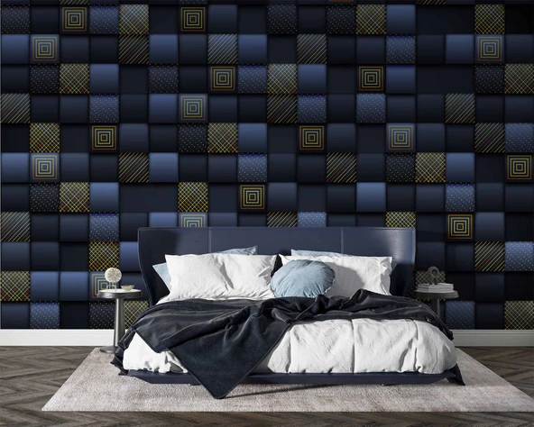 Lacivert 3 Boyutlu 3D Kare Duvar Kağıdı - Resim 2