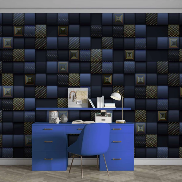 Lacivert 3 Boyutlu 3D Kare Duvar Kağıdı - Resim 4