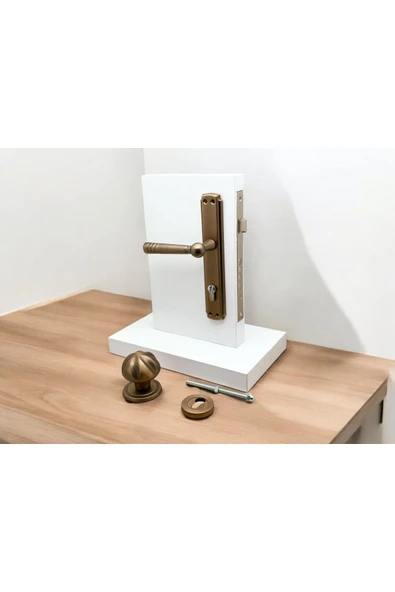 Osmanli Mat Antik Sarı Çelik Kapı Kolu Sol Basar + Mevlana Kapı Tokmağı Ve Rozeti - Resim 4