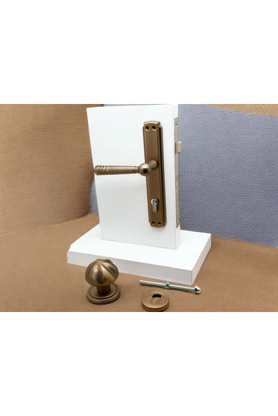 Osmanli Mat Antik Sarı Çelik Kapı Kolu Sol Basar + Mevlana Kapı Tokmağı Ve Rozeti - Resim 2