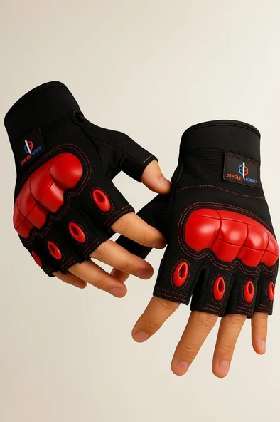 Single Sword Yarım Parmak iç ve Dış Koruma Destekli Motorcu&Bisiklet Eldiveni ürün görseli 1