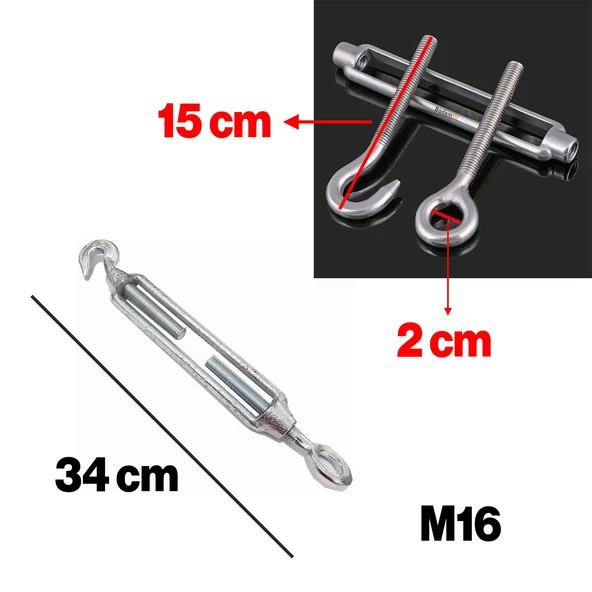 Çelik Kanca Yük Halat Gerdirme Germe Gergi Galvanizli Paslanmaz M16 Yüksek Dirençli Aparatı 1 Adet - Resim 3