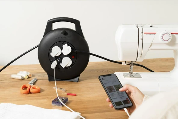 Brennenstuhl Vario Line 2 USB IQ Hızlı Şarj Özellikli 3 Soketli Kaçak ve Ani Isınma Sigorta Şalterli 10 M. Makaralı Kablo - Resim 8