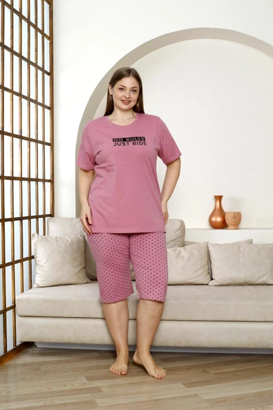 Nisanca %100 Pamuk  Büyük Beden Kısa Kol Kapri Kadın Pijama Takımı - 8