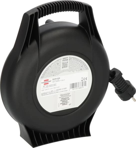 Brennenstuhl Vario Line 2 USB IQ Hızlı Şarj Özellikli 3 Soketli Kaçak ve Ani Isınma Sigorta Şalterli 10 M. Makaralı Kablo - Resim 2