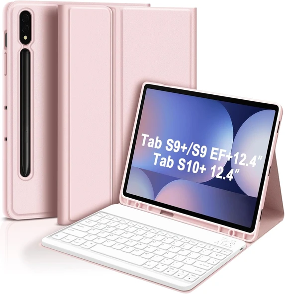 Samsung Galaxy Tab S9 Fe Plus 12.4" Q Türkçe Klavyeli Kılıf Kalem Bölmeli Bluetooth Özellikli Stand   ROSE GOLD