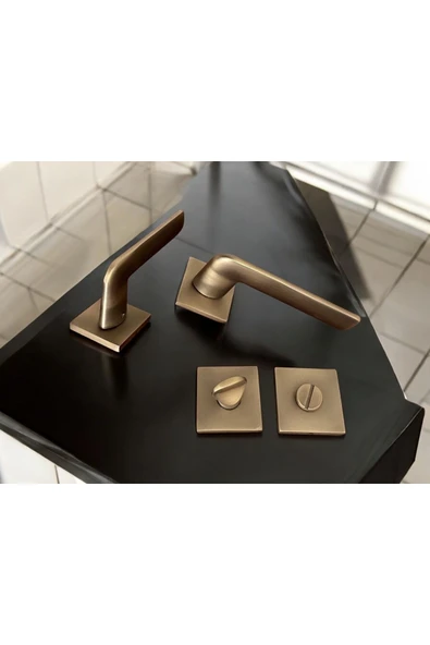 Cloud Gate Mat Antik Sarı Kare Rozetli Wc Banyo Oda Kapı Kolu 1 Takım - 4